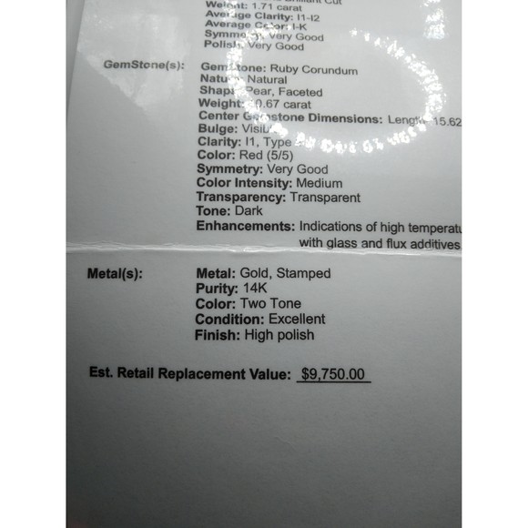 14kt Diamond Ruby Pendant with Necklace appraisal - Picture 7 of 8